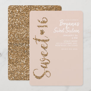 Convite Blush Rosa Dourado Brilhante Festa Sweet 16 Dezess