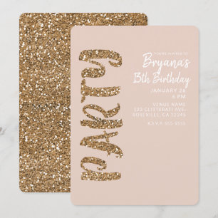 Convite Blush Rosa Dourado com Purpurina Festa de Aniversá