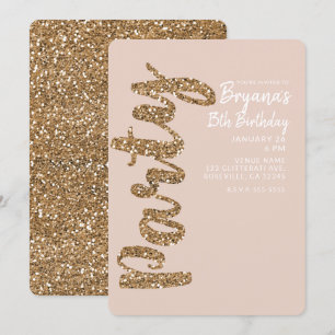 Convite Blush Rosa Dourado com Purpurina Festa de Aniversá