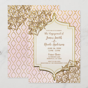 Convite Blush Rosa Dourado Noites Árabes Marroquinas de No