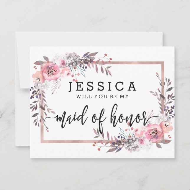 Convite Blush & Rosa Dourado Você Será Minha Madrinha de c (Frente)