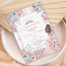 Blush Rosa e Floral de Prata Azul Quinceañera