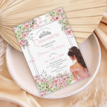 Blush Rosa e Verde Floral Borboleta Quinceañera