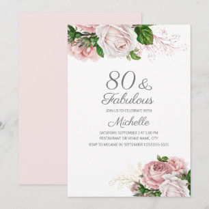Convite Blush Rosa Floral 80 e Fabuloso Aniversário