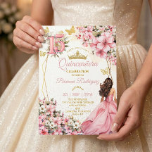 Blush Rosa Floral Borboletas Douradas Quinceañera