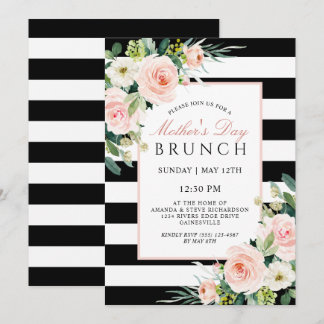 Convite Blush Rosa Floral e Dia de as mães Stripes Brunch