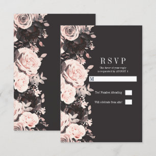 Convite Blush Rosa Floral Escuro Preto Carvão Casamento RS