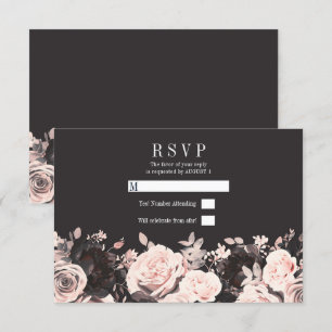 Convite Blush Rosa Floral Escuro Preto Carvão Casamento RS
