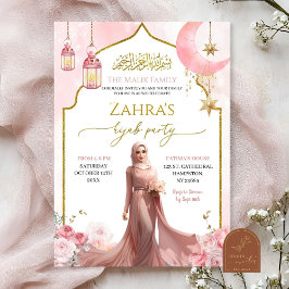 Convite Blush Rosa Floral Islâmica Menina Hijab