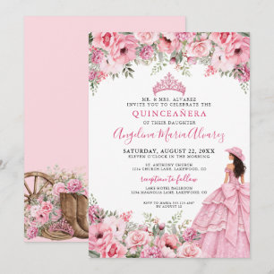 Convite Blush Rosa Floral País Cowgirl Quinceanera
