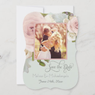 Convite Blush Rosa Floral Succulent Photo Save the Date