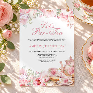 Convite Blush Rosa Floral Vamos Fazer Chá Aniversário