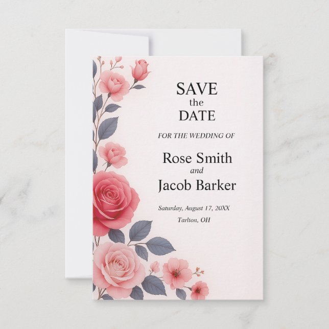 Convite Blush Rosa Floral Wedding Salvar Data (Frente)