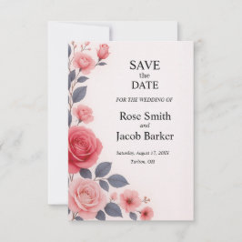 Convite Blush Rosa Floral Wedding Salvar Data