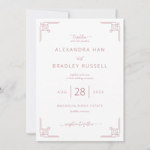 Convite Blush Rosa Geométrico Romântico