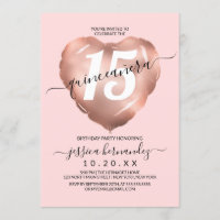 Blush Rosa Gold Foil Heart Balon Quinceañera