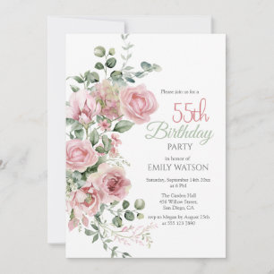 Convite Blush Rosa Greenery Eucalypt 55º Aniversário