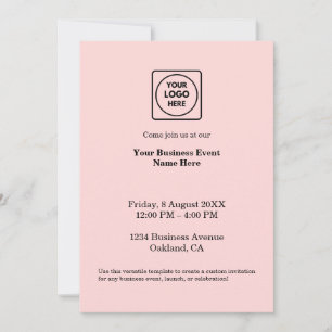 Convite Blush Rosa Minimalista   Logotipo de Evento Comerc