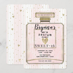 Convite Blush Rosa & Ouro Paris Parfum Doze Anos de Idade