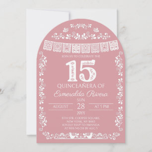 Convite Blush Rosa Papel Picado Quinceañera 15º Aniversári