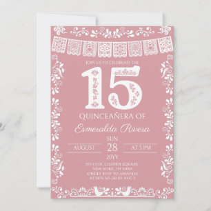 Convite Blush Rosa Papel Picado Quinceañera 15º Aniversári