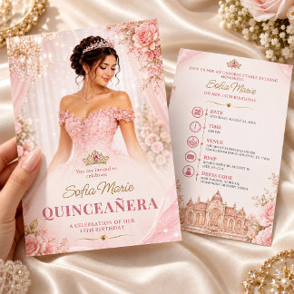 Convite Blush Rosa Quinceañera Princesa 15º Aniversário