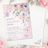 Blush Rosa Roxo Floral Borboleta Quinceanera