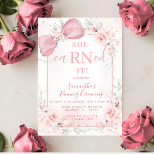 Convite Blush Rosa Suave Floral Cerimônia de Enfemeira Gra