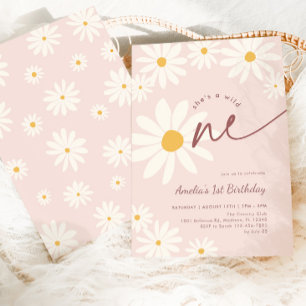 Convite Blush Rosa Wild One Margarida 1º Aniversário