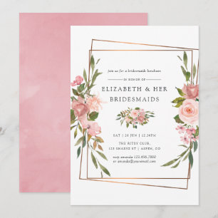 Convite Blush Rosas Geométricas Douradas Jantar das Damas