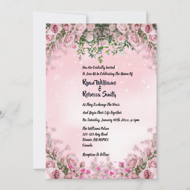 Convite - Blush Rose Floral Wedding Invitation (Frente)