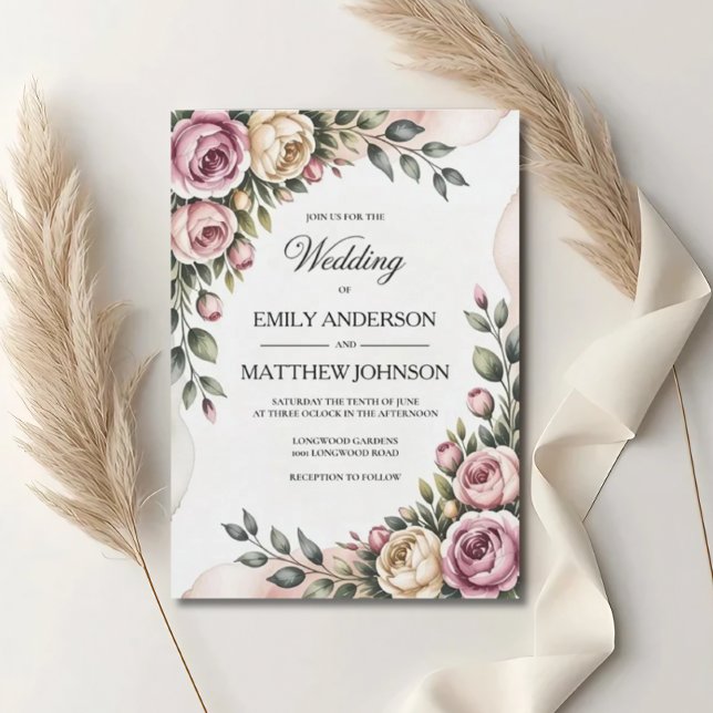 Convite Blush & Rose Garden Floral Wedding Invitation (Criador carregado)