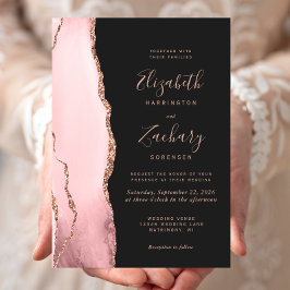 Convite Blush Rose Gold Agate Dark Wedding Invitation