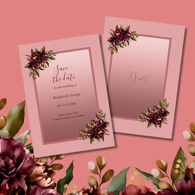 Convite Blush Rose Gold Floral wedding Save the Date (Criador carregado)
