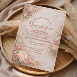Convite Blush Rose Gold Garden Quinceañera
