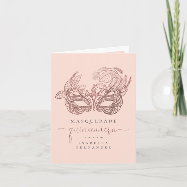 Convite Blush & Rose Gold Photo Masquerade Quinceañera (Frente)