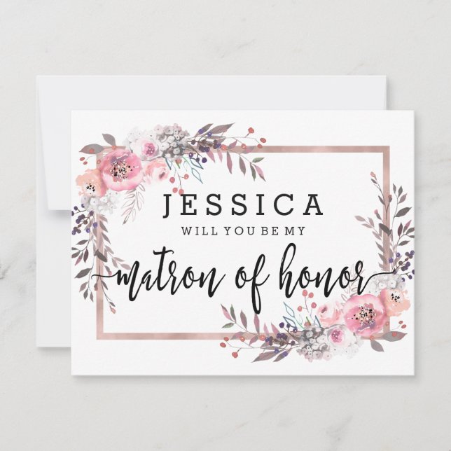 Convite Blush & Rose Gold Será Minha Madrinha de Honra (Frente)