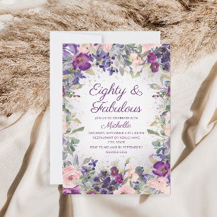 Convite Blush Roxo Rosa Floral 80 e Fabuloso Aniversário