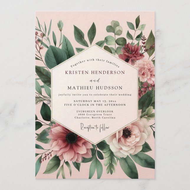 Convite Blush Sage Anemone Wedding (Frente)