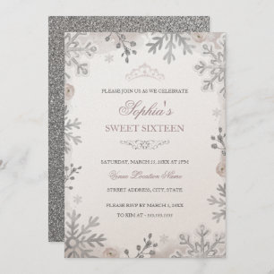 Convite Blush Silver Winter Wonderland Sweet 16º Aniversár