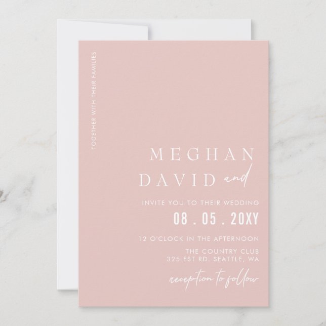 Convite Blush Simple Elegant Modern Wedding (Frente)