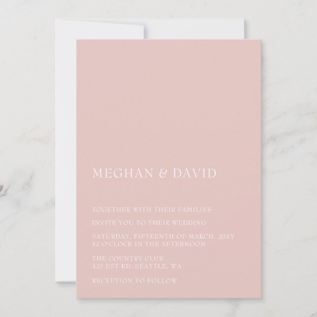 Convite Blush Simple Elegant Modern Wedding (Frente)
