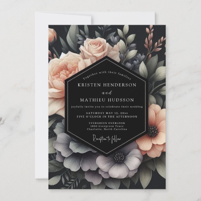 Convite Blush & Slate Dramatic Bloom Wedding (Frente)