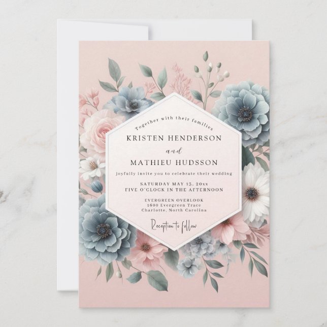 Convite Blush Slate Romantic Bloom Wedding (Frente)