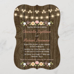 Convite Blush String of Lights Fall Rustic Acorn Wedn