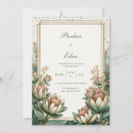 Convite Blush Teal Astrantia Gold Foil Wedding