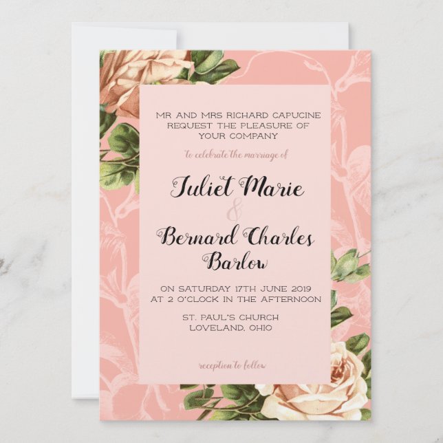Convite Blush Vintage Rosa Wedding (Frente)