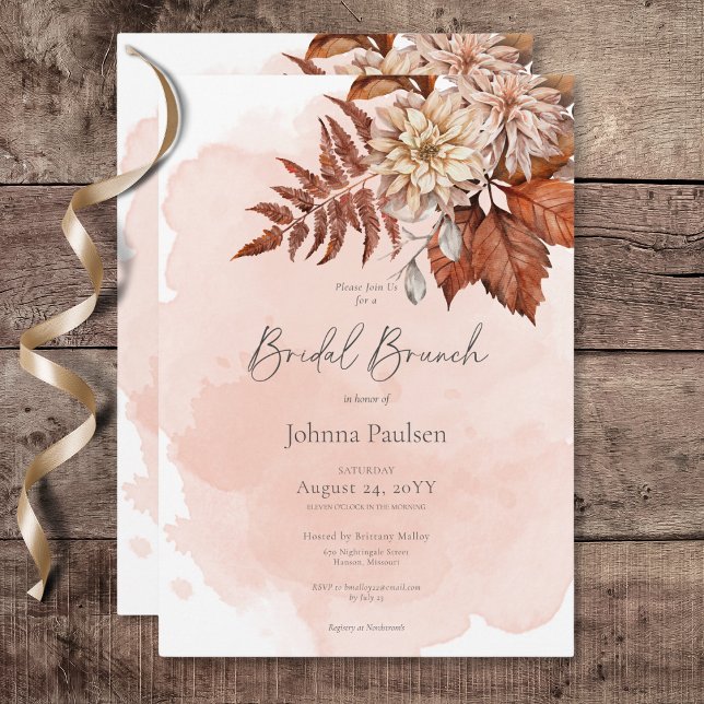 Convite Blush Watercolor Autumn Modern Bridal Brunch (Blush Watercolor Autumn Modern Bridal Brunch Invitation)