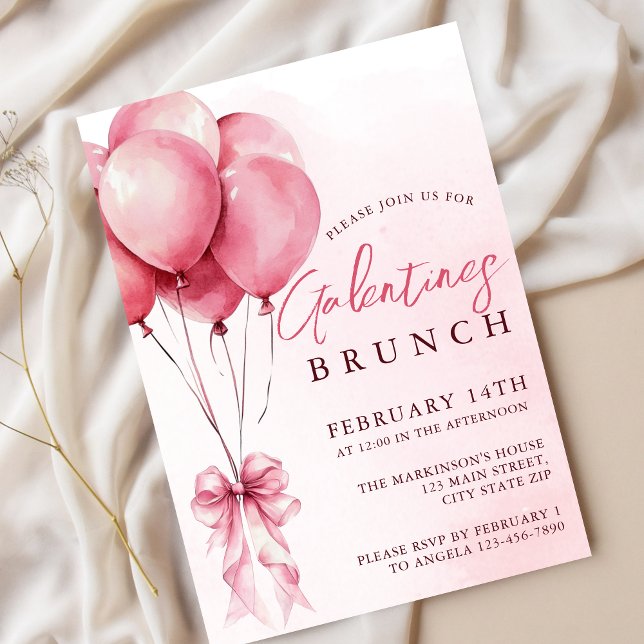 Convite Blush Watercolor Balloon Galentines Brunch  (Criador carregado)