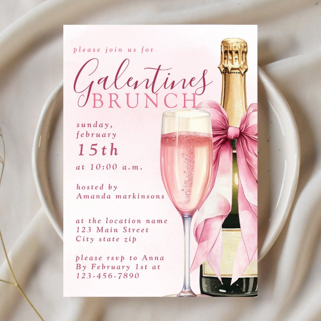 Convite Blush Watercolor Champagne Galentines Brunch (Criador carregado)